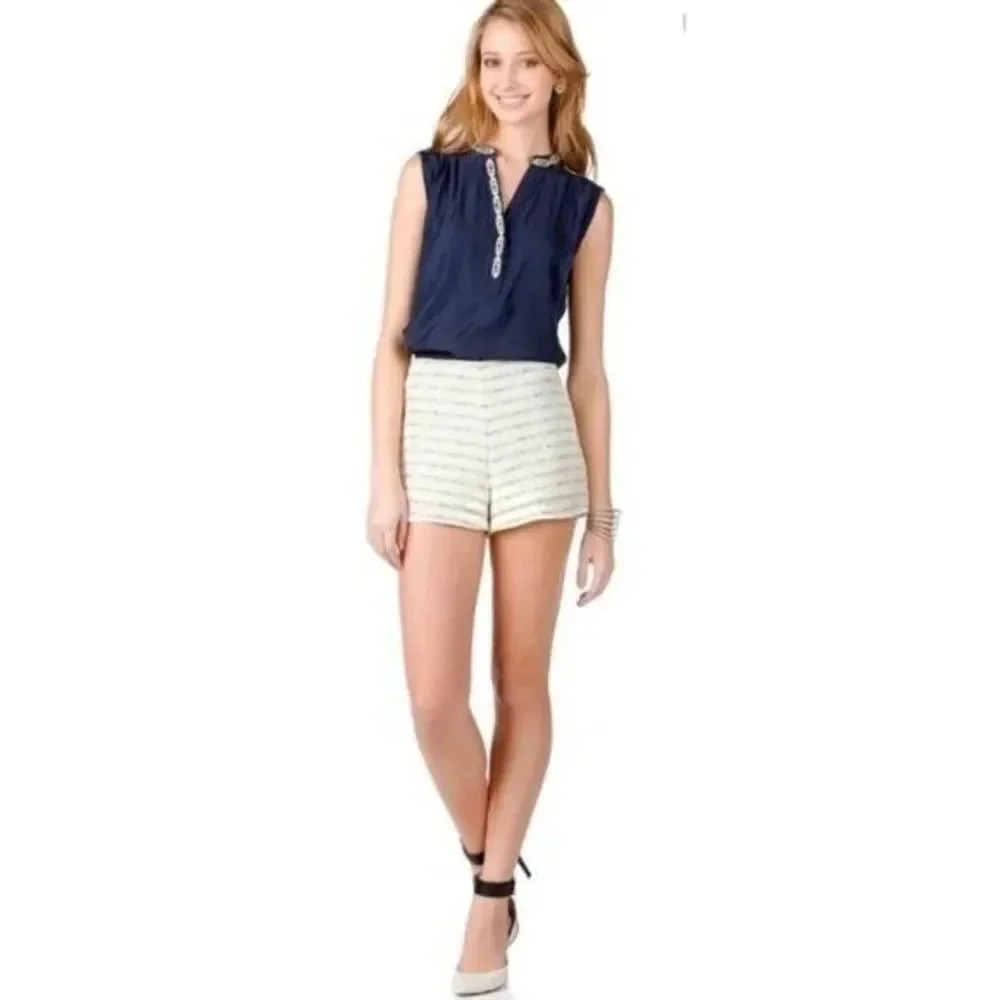Harper White Knit Stripe High Rise Shorts M